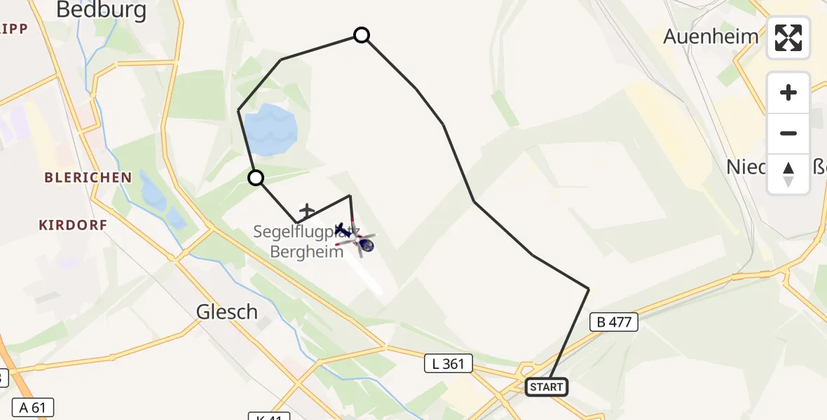 Flugroute Polizeihubschrauber Bergheim - Bergheim Flugplatz, 12 August 2026, 12:04