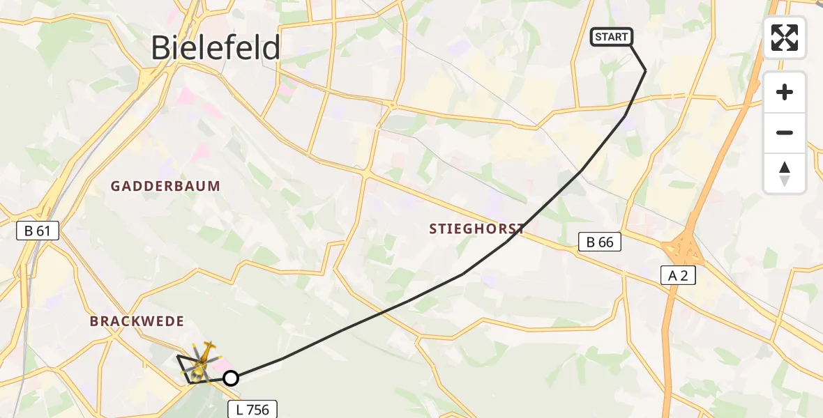 Flugroute Rettungshubschrauber Bielefeld - Luftrettungszentrum Bielefeld, 12 August 2026, 12:05