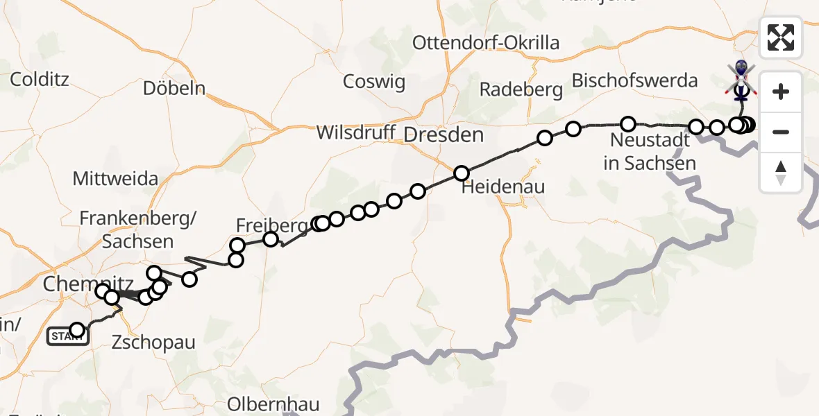 Flugroute Polizeihubschrauber Neukirchen/Erzgeb. - Obergurig, 12 August 2026, 12:05