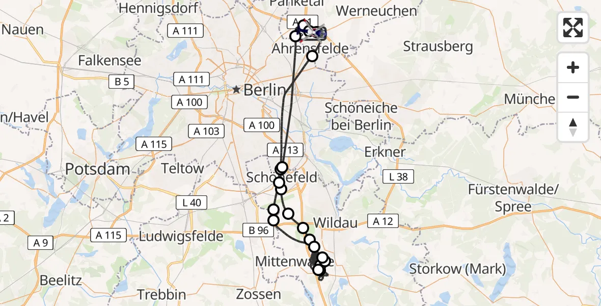 Flugroute Polizeihubschrauber Ahrensfelde Hubschrauberlandeplatz - Ahrensfelde Hubschrauberlandeplatz, 12 August 2026, 12:07