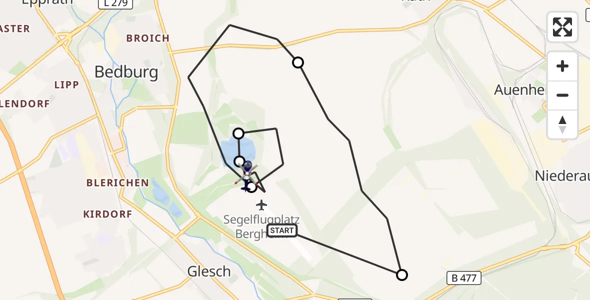 Flugroute Polizeihubschrauber Bergheim Flugplatz - Bergheim, 12 August 2026, 12:07