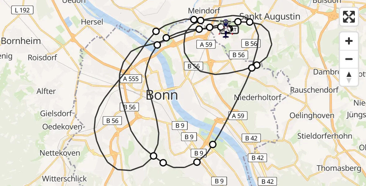 Flugroute Polizeihubschrauber Bonn-Hangelar Flugplatz - Sankt Augustin, 12 August 2026, 12:10