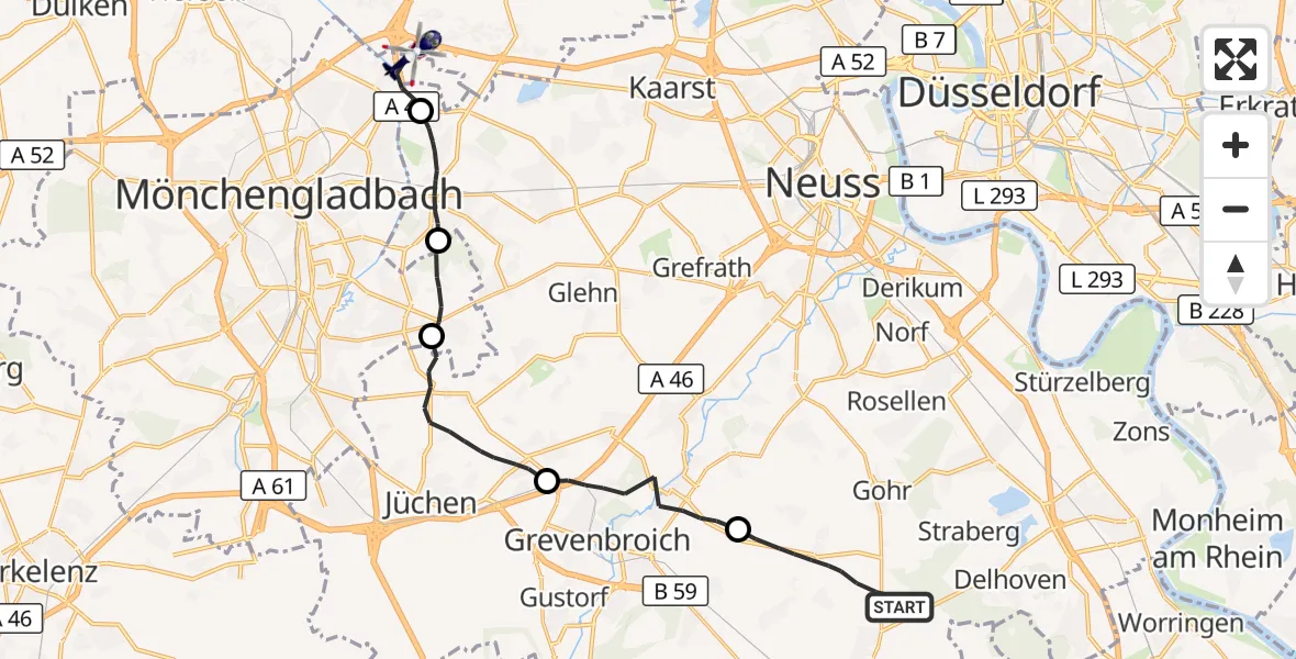 Flugroute Polizeihubschrauber Rommerskirchen - Mönchengladbach Flughafen, 12 August 2026, 12:11