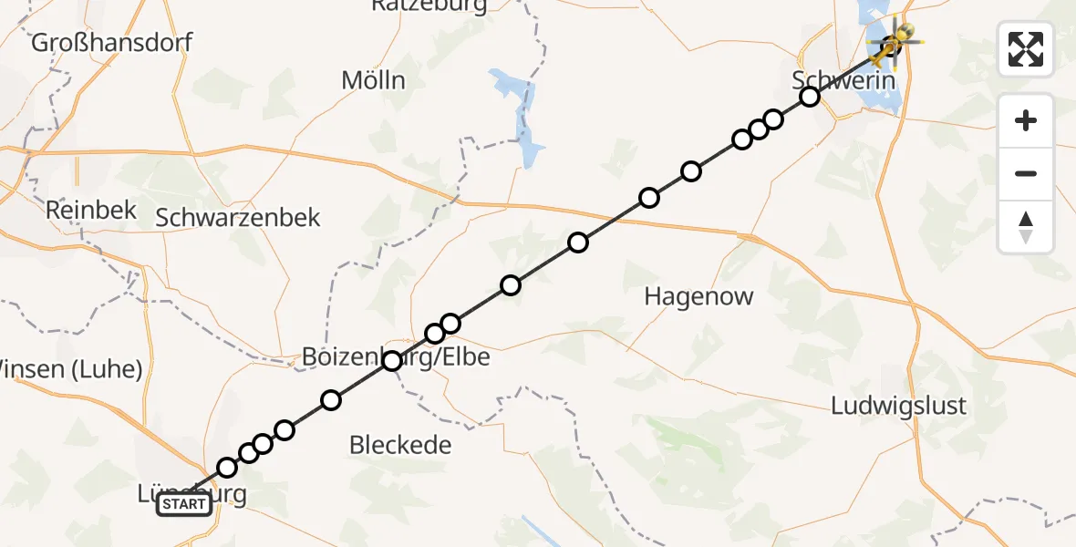 Flugroute Rettungshubschrauber Lüneburg - Leezen, 12 August 2026, 12:13