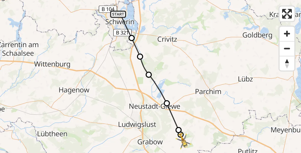 Flugroute Rettungshubschrauber Schwerin - Möllenbeck, 12 August 2026, 12:12