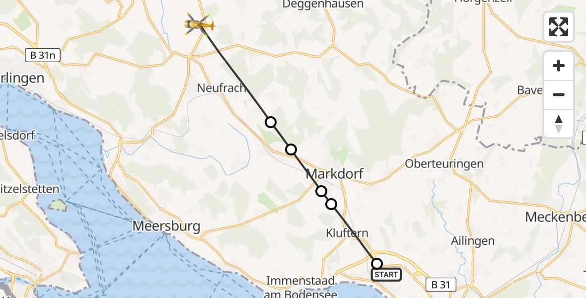Flugroute Rettungshubschrauber Friedrichshafen Hospital - Salem, 12 August 2026, 12:14