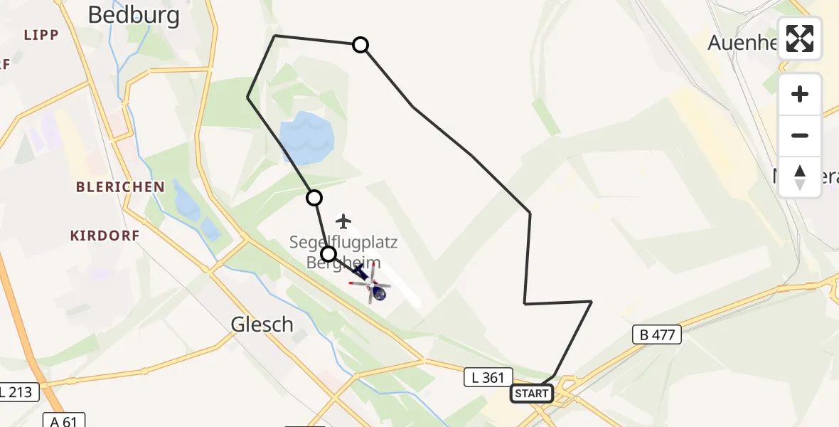 Flugroute Polizeihubschrauber Bergheim - Bergheim Flugplatz, 12 August 2026, 12:14