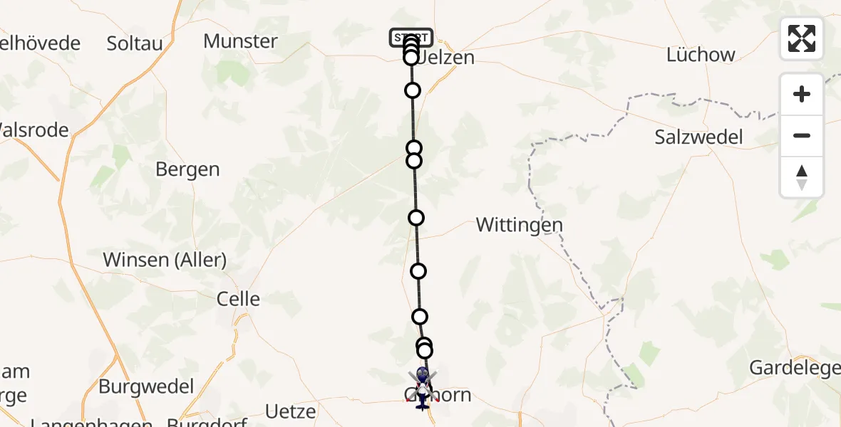 Flugroute Polizeihubschrauber Uelzen - Gifhorn Bundespolizei Hubschrauberlandeplatz, 12 August 2026, 12:16