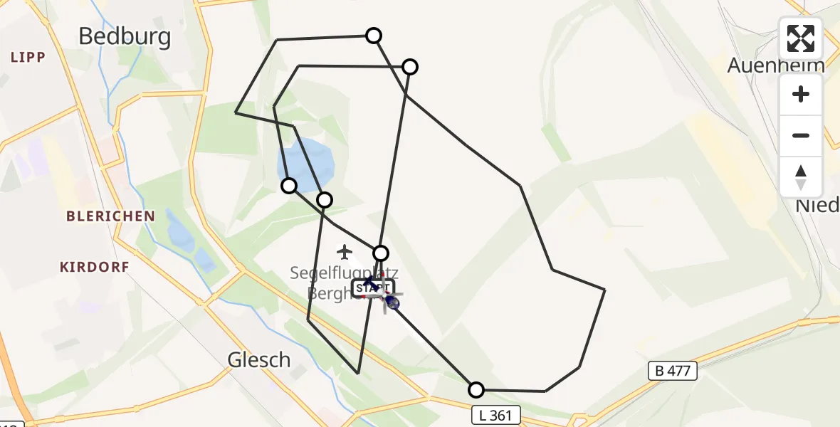 Flugroute Polizeihubschrauber Bergheim Flugplatz - Bergheim Flugplatz, 12 August 2026, 12:18