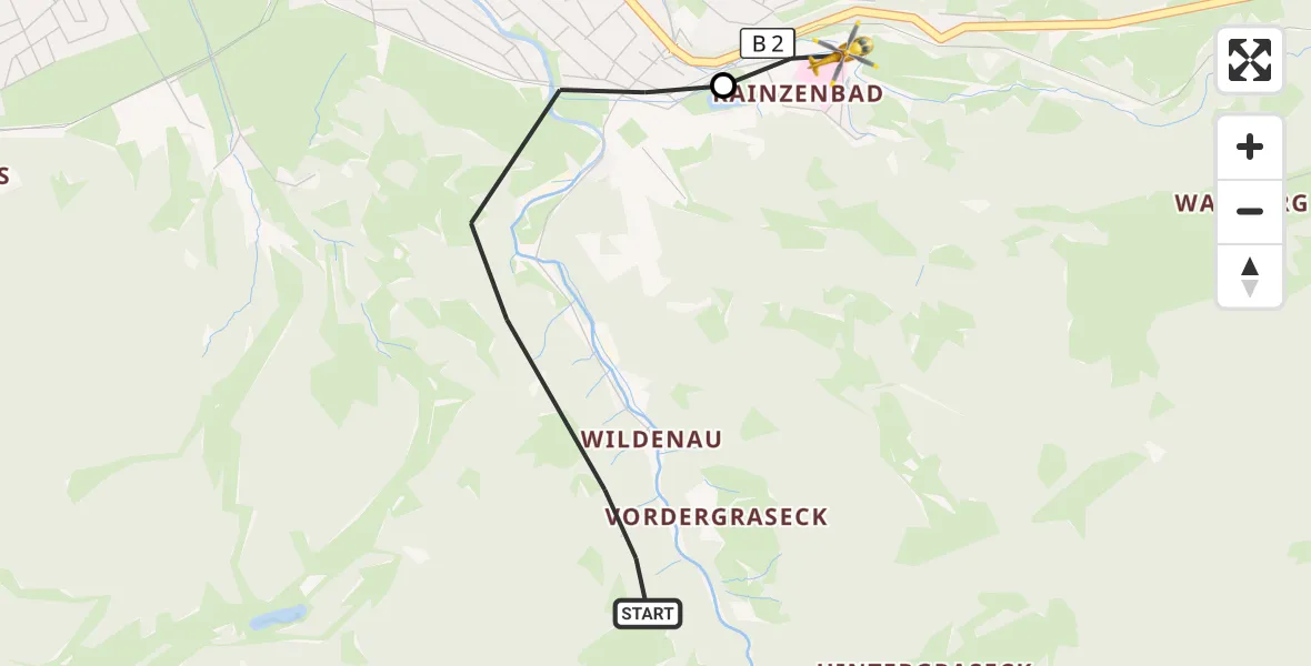 Flugroute Rettungshubschrauber Garmisch-Partenkirchen - Garmisch-Partenkirchen Clinic Hubschrauberlandeplatz, 12 August 2026, 12:18