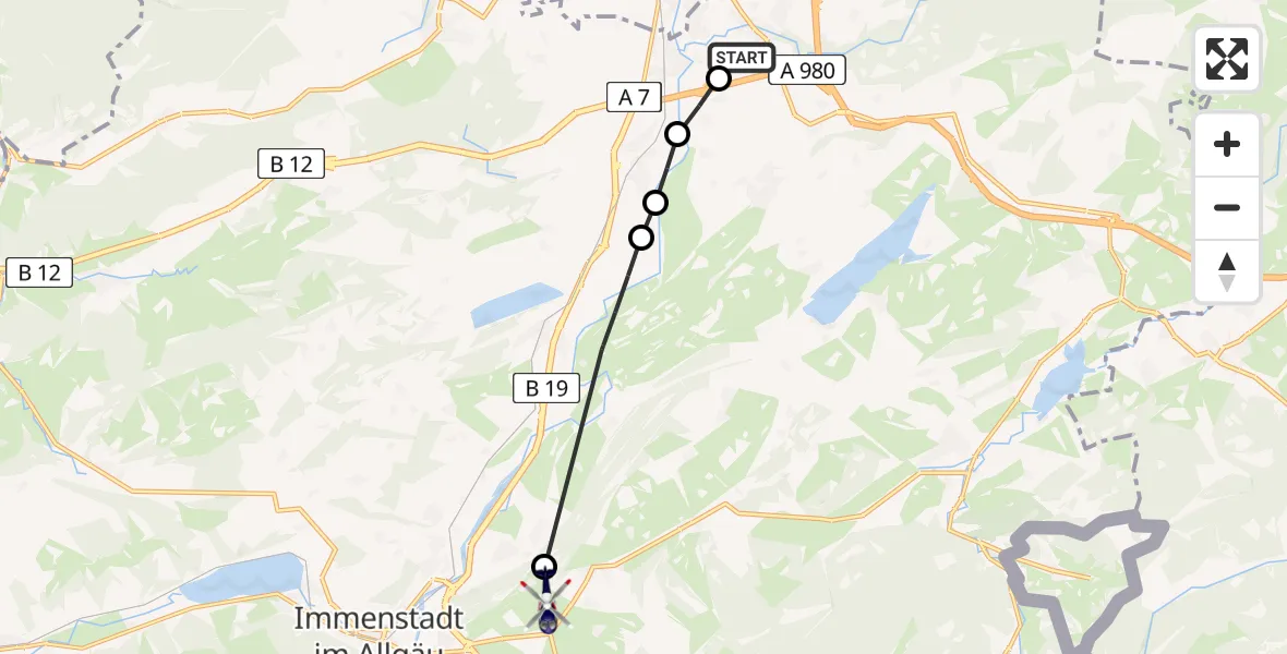 Flugroute Polizeihubschrauber Kempten-Durach Flugplatz - Rettenberg, 12 August 2026, 12:24