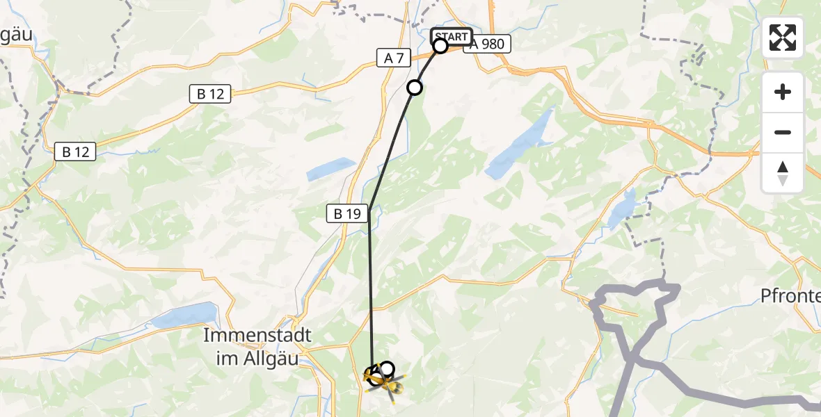 Flugroute Rettungshubschrauber Kempten-Durach Flugplatz - Burgberg i.Allgäu, 12 August 2026, 12:26