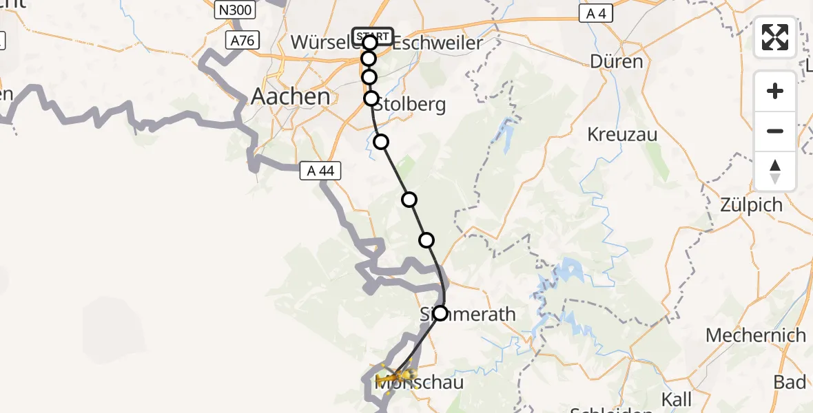 Flugroute Rettungshubschrauber Aachen-Merzbrück Flughafen - Monschau, 12 August 2026, 12:28