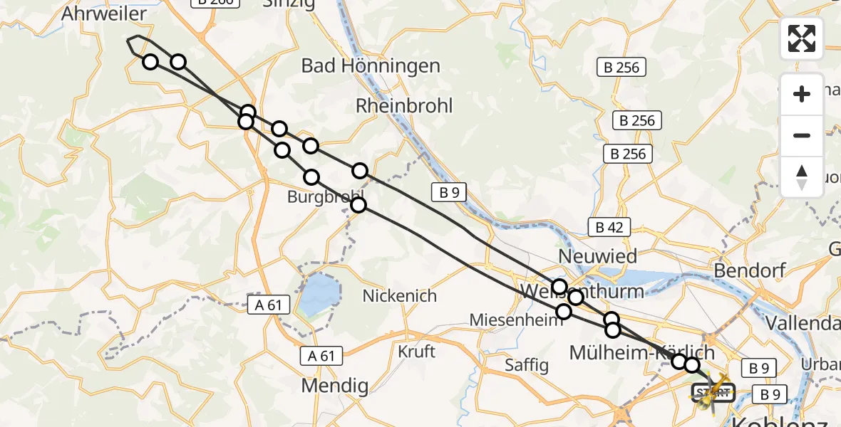 Flugroute Rettungshubschrauber Koblenz - Koblenz, 12 August 2026, 12:33