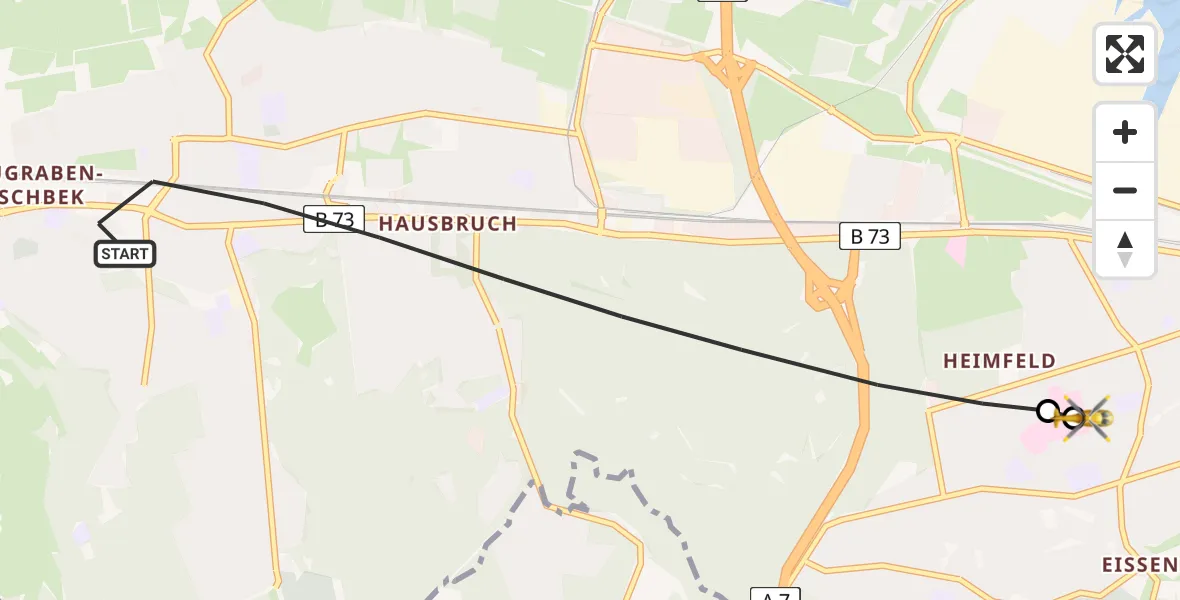 Flugroute Ambulanzhubschrauber Hamburg - Asklepios Hospital Harburg, 12 August 2026, 12:38