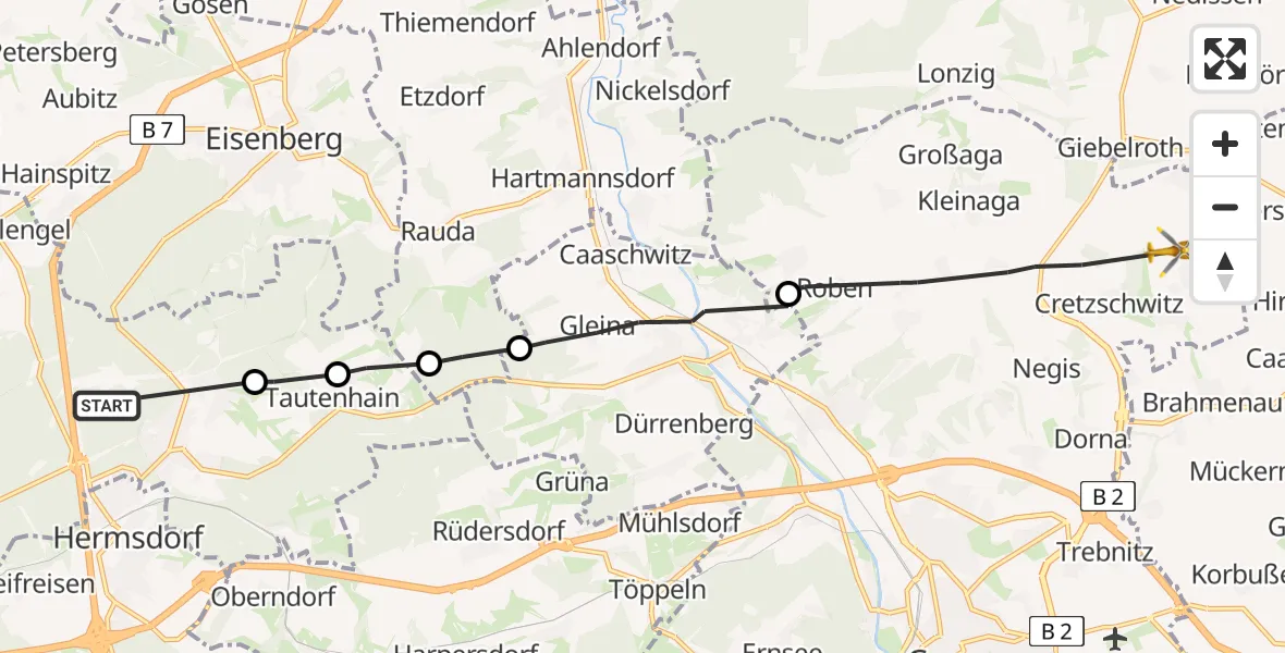 Flugroute Rettungshubschrauber Bad Klosterlausnitz - Gera, 12 August 2026, 12:39
