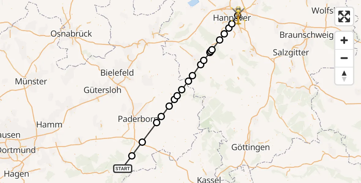Flugroute Rettungshubschrauber Brilon - Hannover Luftrettung Hubschrauberlandeplatz (Christoph 4), 12 August 2026, 12:41