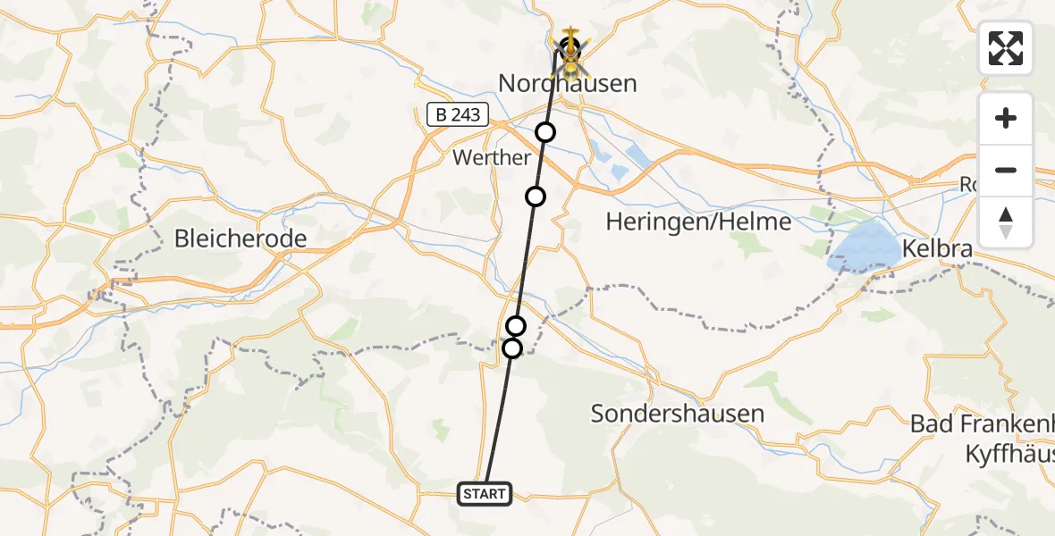 Flugroute Rettungshubschrauber Sondershausen - Südharz Hospital Nordhausen, 12 August 2026, 12:43