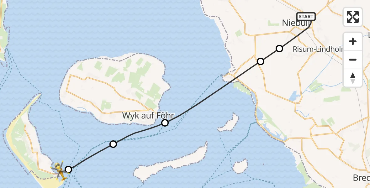 Flugroute Ambulanzhubschrauber Niebüll - Wittdün auf Amrum, 12 August 2026, 12:48