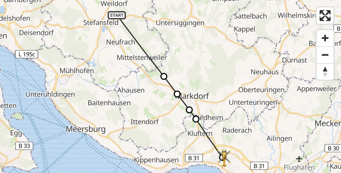 Flugroute Rettungshubschrauber Salem - Friedrichshafen Hospital, 12 August 2026, 12:49
