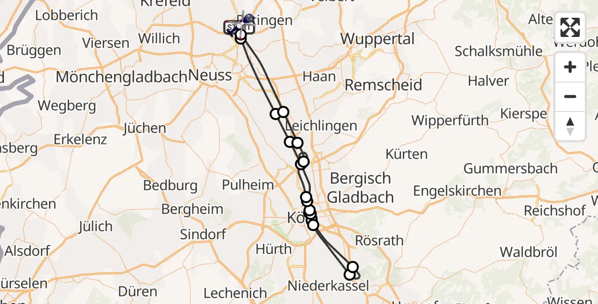 Flugroute Polizeihubschrauber Düsseldorf Flughafen - Düsseldorf Flughafen, 12 August 2026, 12:50