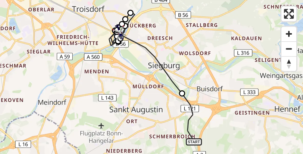 Flugroute Polizeihubschrauber Sankt Augustin - Troisdorf, 12 August 2026, 12:50