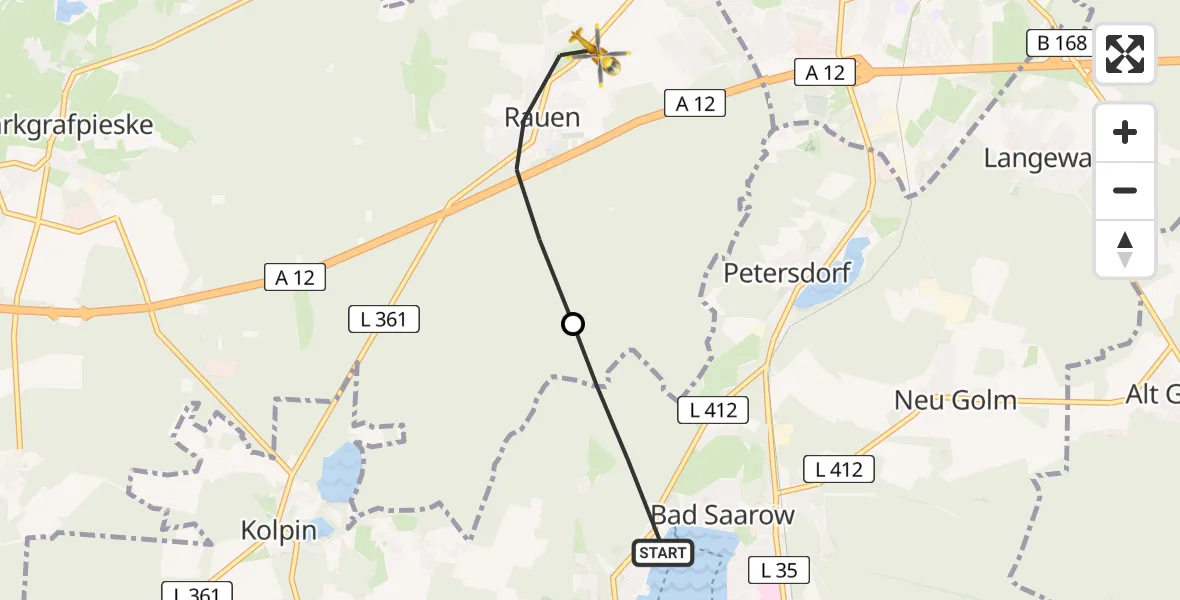Flugroute Rettungshubschrauber Bad Saarow - Rauen, 12 August 2026, 12:55