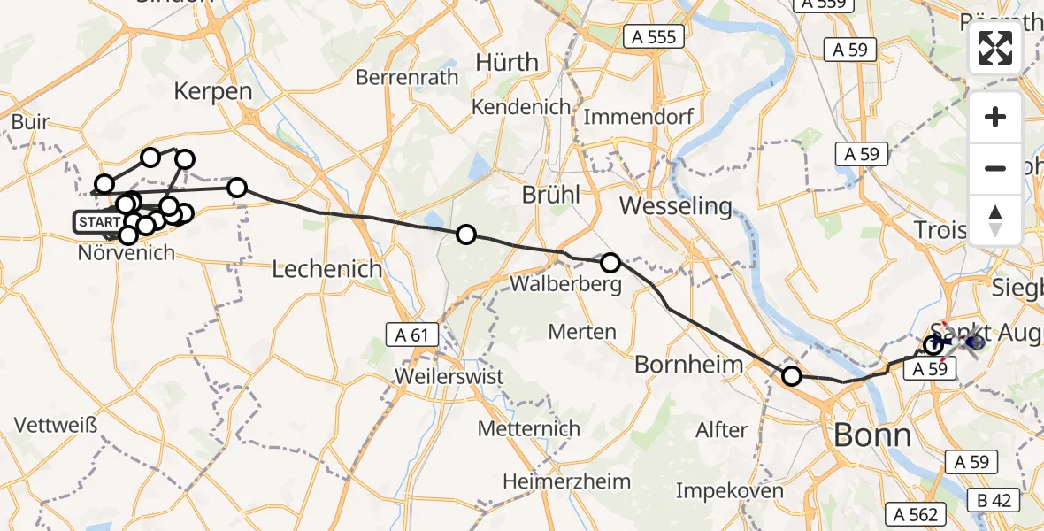 Flugroute Polizeihubschrauber Nörvenich - Sankt Augustin, 12 August 2026, 12:56