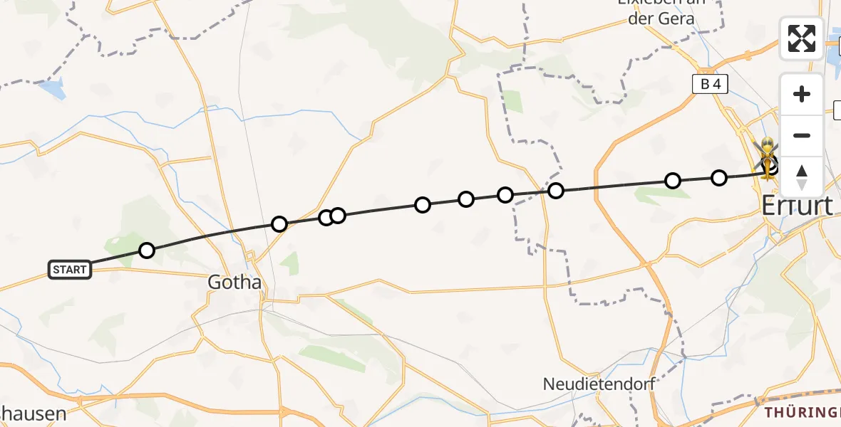 Flugroute Rettungshubschrauber Hörsel - Helios Clinic Erfurt, 12 August 2026, 12:58