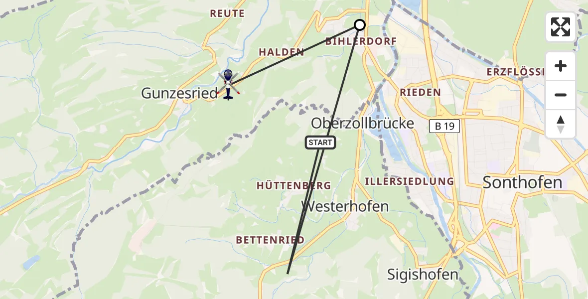 Flugroute Polizeihubschrauber Ofterschwang - Blaichach, 12 August 2026, 12:58