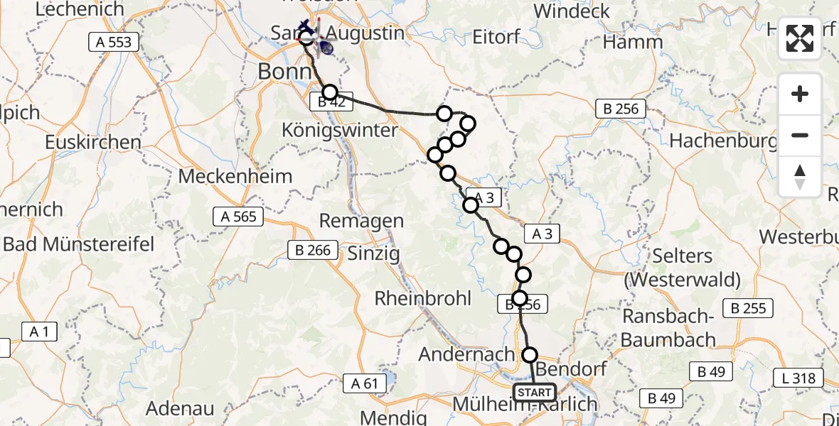 Flugroute Polizeihubschrauber Mülheim-Kärlich - Sankt Augustin, 12 August 2026, 13:03