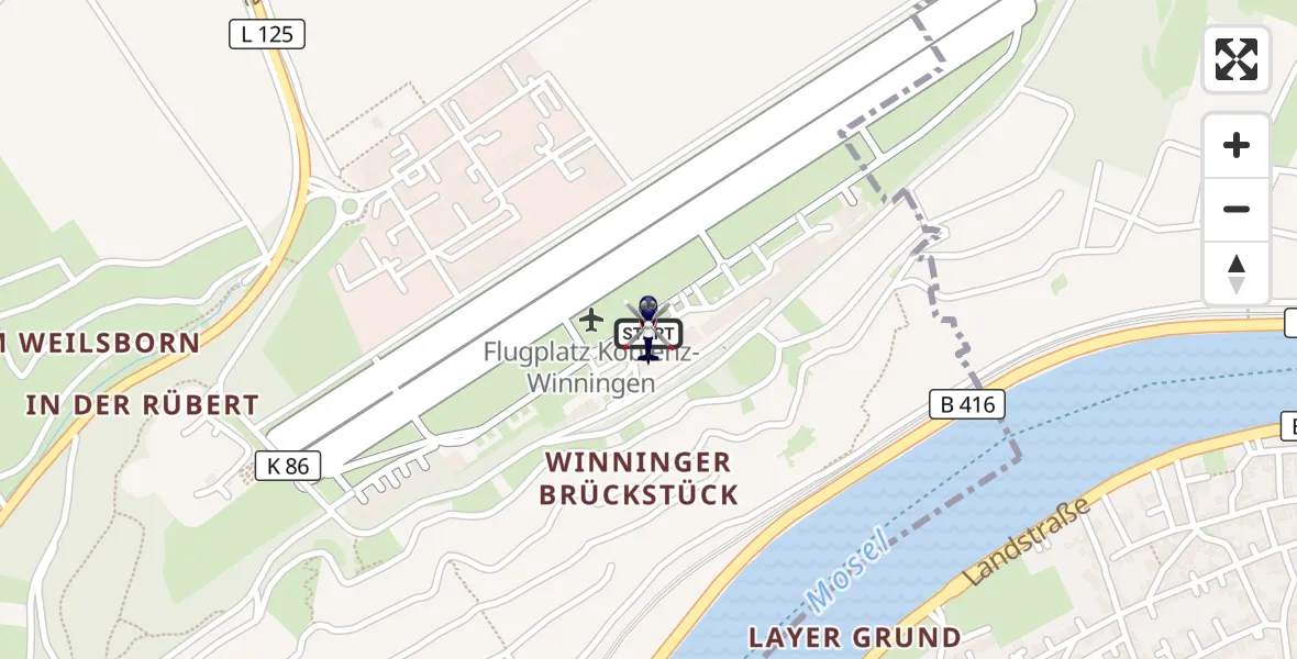 Flugroute Polizeihubschrauber Koblenz-Winningen Flugplatz - Koblenz-Winningen Flugplatz, 12 August 2026, 13:07