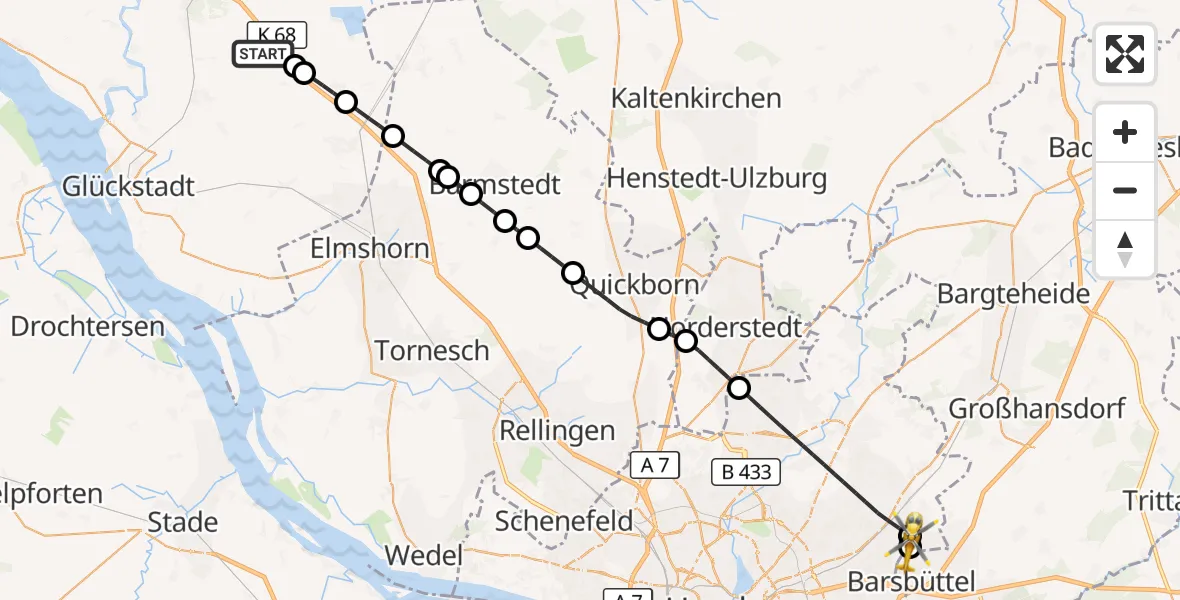 Flugroute Ambulanzhubschrauber Neuenbrook - Wilhelmstift Catholic Children's Hospital, 12 August 2026, 13:07