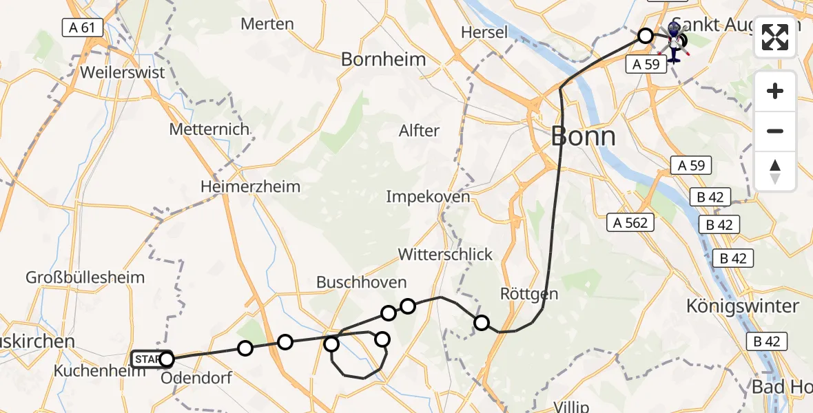 Flugroute Polizeihubschrauber Euskirchen - Sankt Augustin, 12 August 2026, 13:08