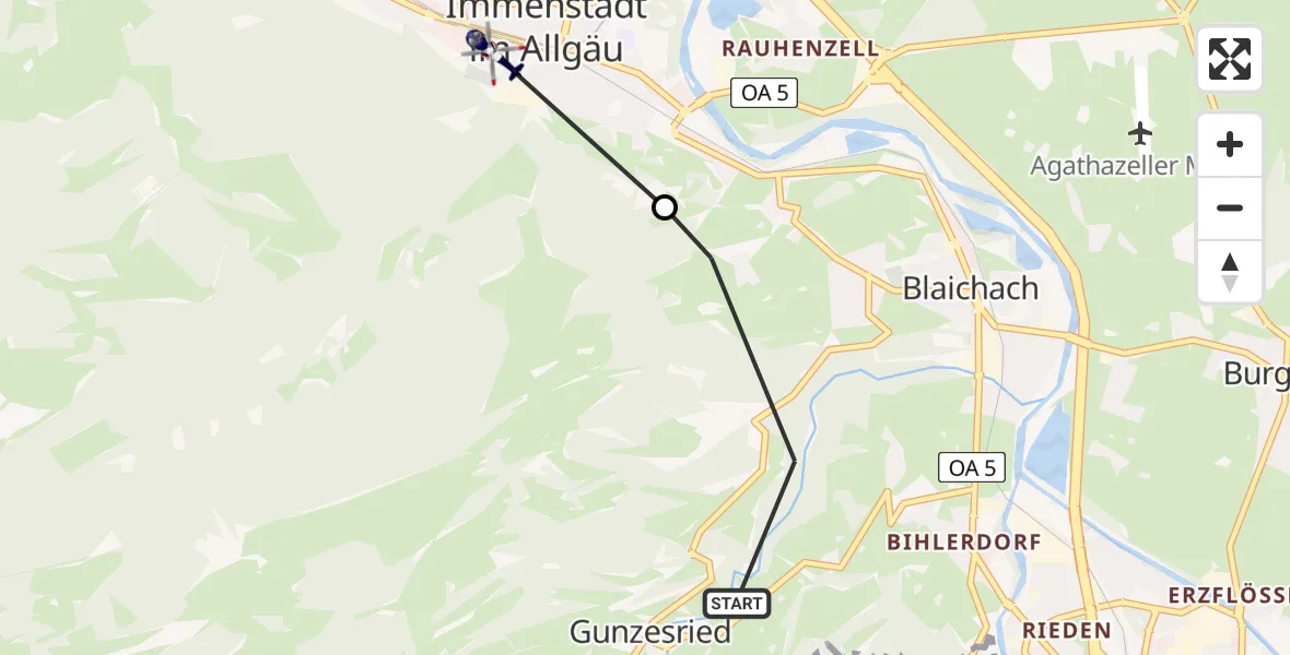 Flugroute Polizeihubschrauber Blaichach - Immenstadt i.Allgäu, 12 August 2026, 13:09