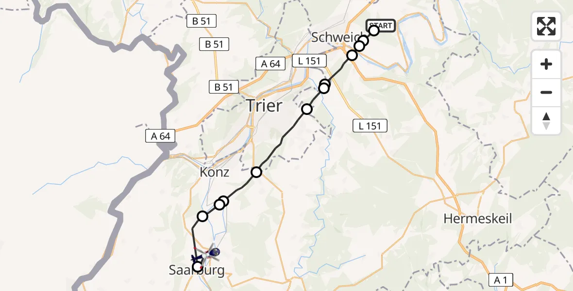 Flugroute Polizeihubschrauber Ensch - Saarburg, 12 August 2026, 13:19