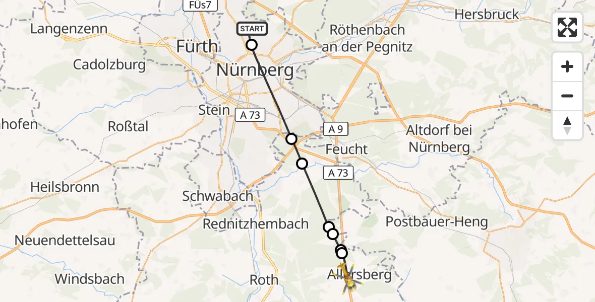Flugroute Ambulanzhubschrauber Flughafen Nuremberg - Allersberg, 12 August 2026, 13:21