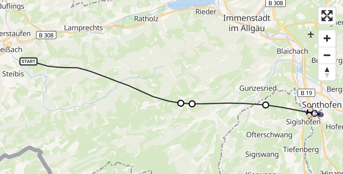 Flugroute Polizeihubschrauber Oberstaufen - Sonthofen, 12 August 2026, 13:23