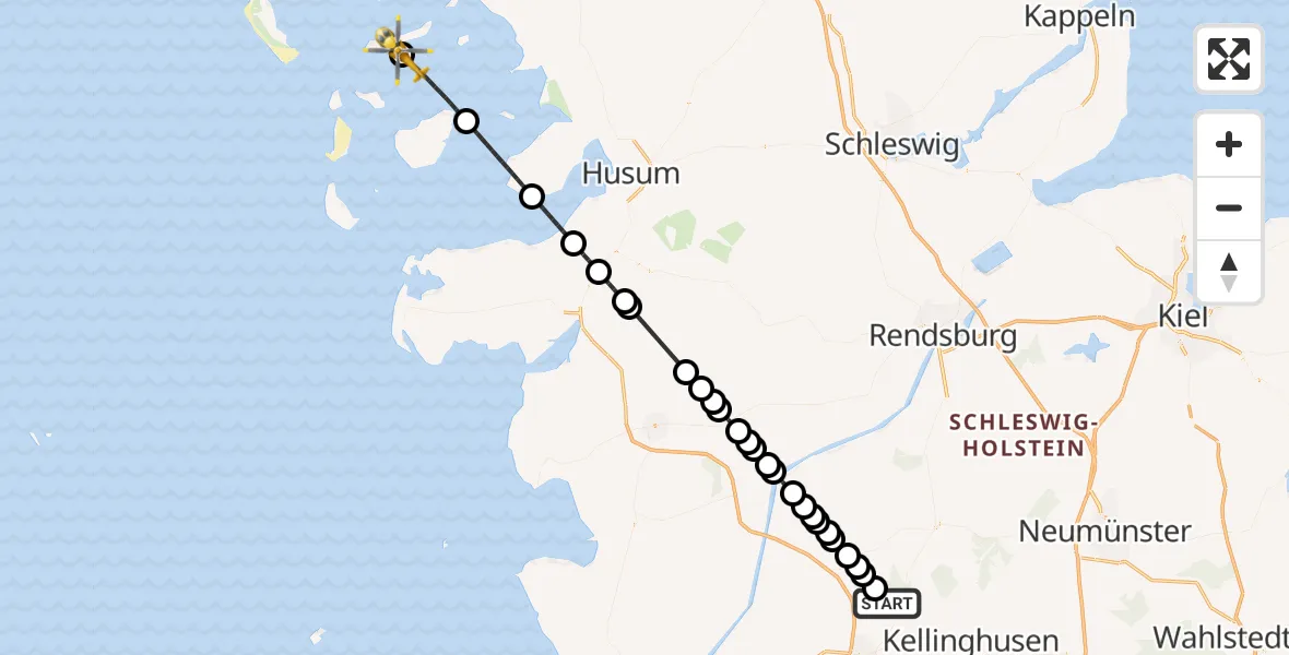 Flugroute Rettungshubschrauber Hohenaspe - Langeneß, 12 August 2026, 13:25