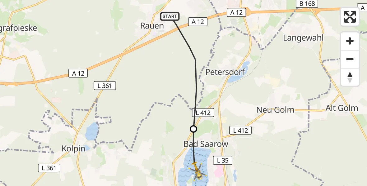 Flugroute Rettungshubschrauber Rauen - Bad Saarow, 12 August 2026, 13:31
