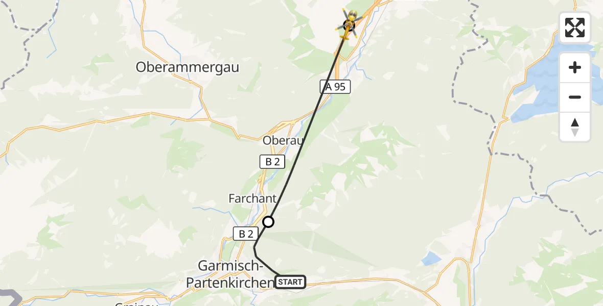 Flugroute Rettungshubschrauber Garmisch-Partenkirchen - Eschenlohe, 12 August 2026, 13:32