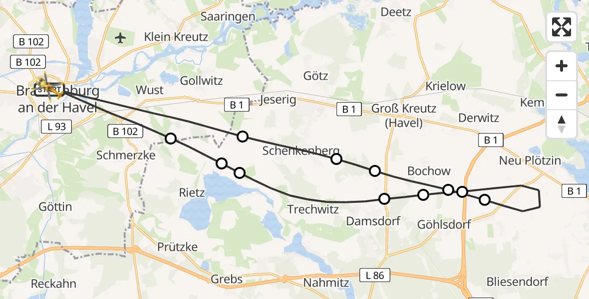 Flugroute Rettungshubschrauber Brandenburg an der Havel - Brandenburg an der Havel, 12 August 2026, 13:34