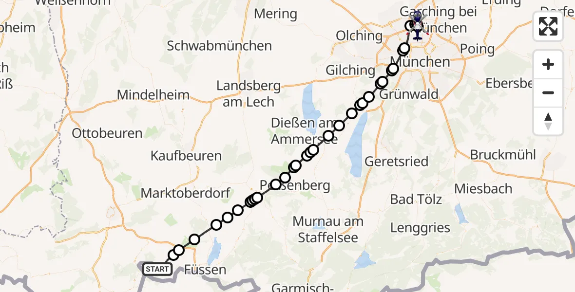 Flugroute Polizeihubschrauber Pfronten - Oberschleißheim, 12 August 2026, 13:43