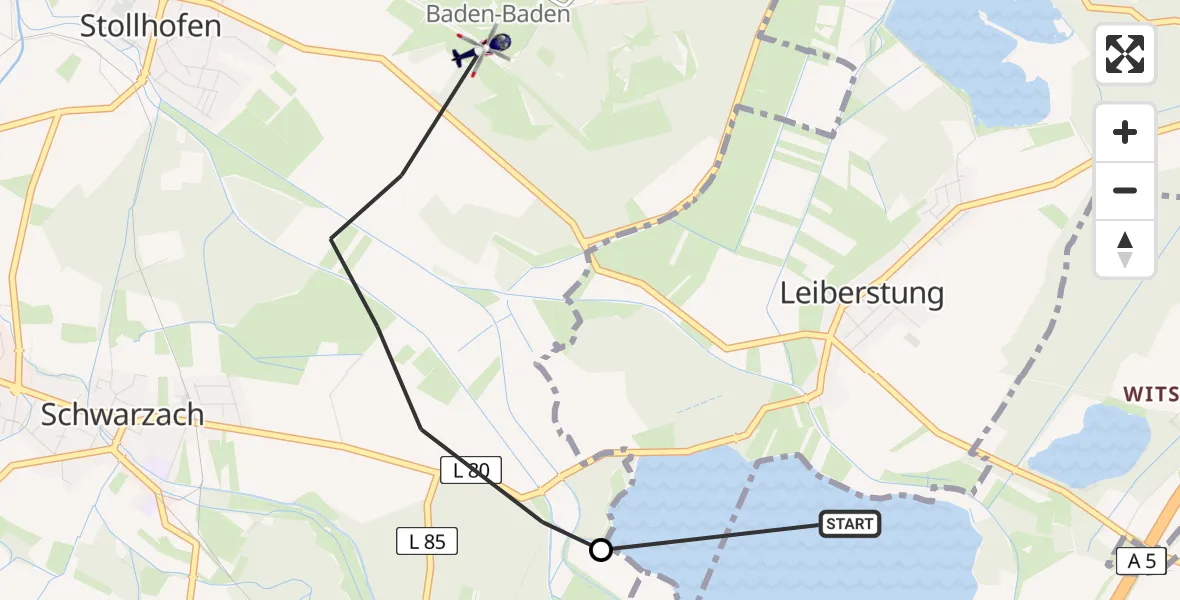 Flugroute Polizeihubschrauber Bühl - Rheinmünster, 12 August 2026, 13:47