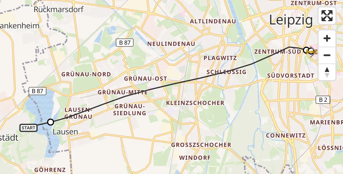 Flugroute Rettungshubschrauber Markranstädt - Leipzig University Hospital Heliport 1, 12 August 2026, 13:51
