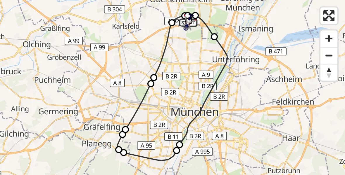 Flugroute Polizeihubschrauber Oberschleißheim - Oberschleißheim, 12 August 2026, 13:56