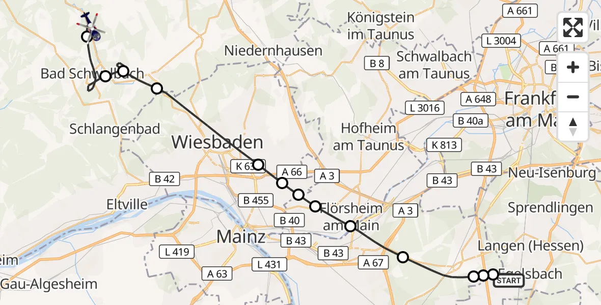 Flugroute Polizeihubschrauber Flughafen Frankfurt-Egelsbach - Hohenstein, 12 August 2026, 13:56