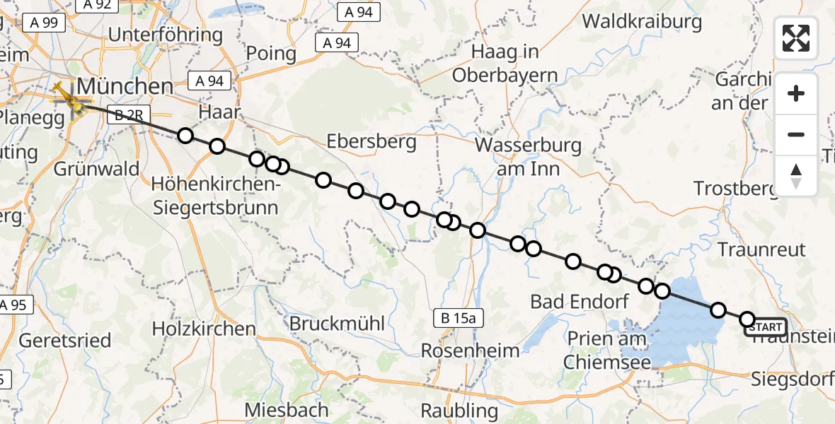 Flugroute Rettungshubschrauber Grabenstätt - München, 12 August 2026, 13:57