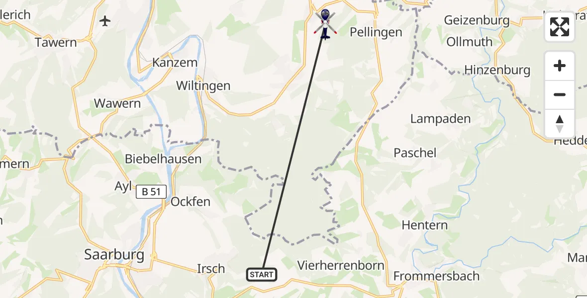 Flugroute Polizeihubschrauber Irsch - Konz, 12 August 2026, 14:00