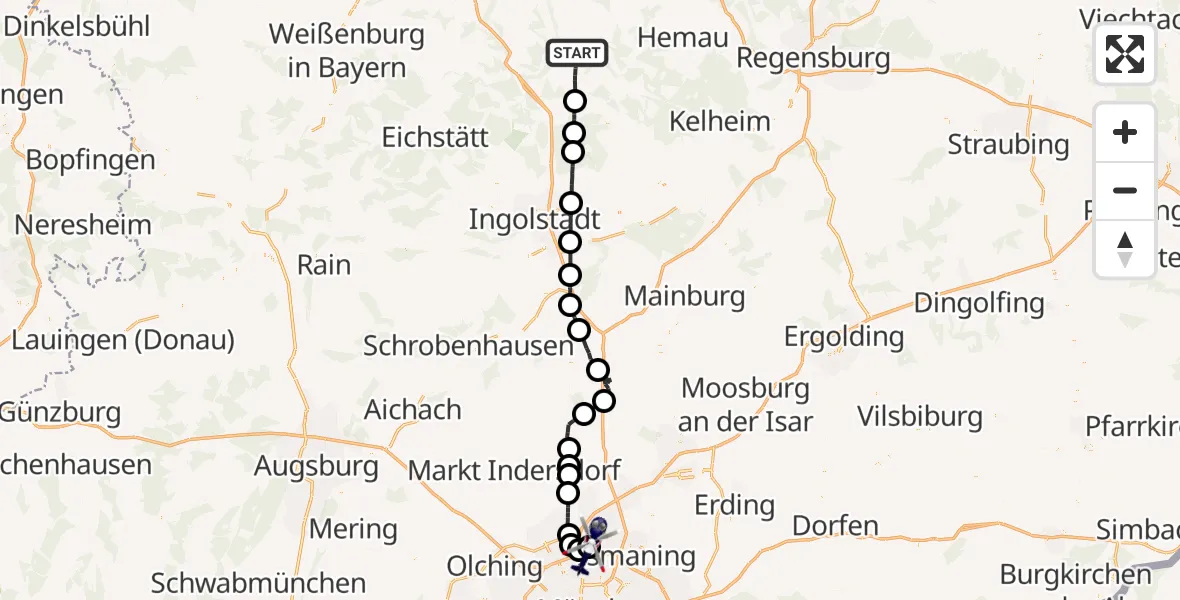 Flugroute Polizeihubschrauber Beilngries - Schleissheim Flugplatz, 12 August 2026, 14:04